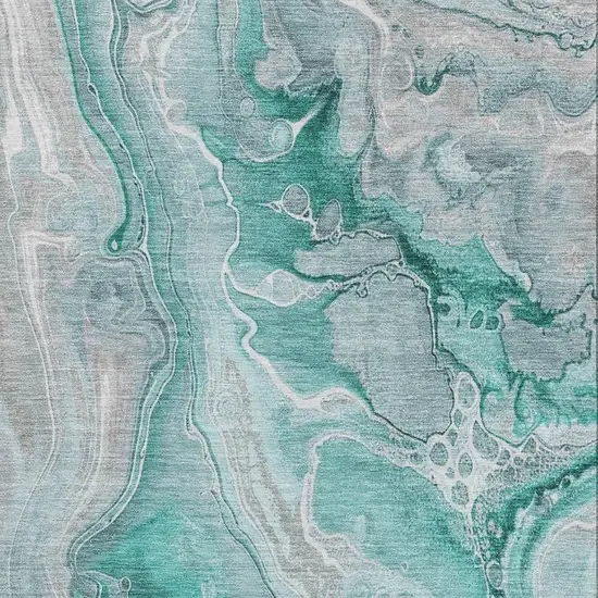 Teal Gray And Ivory Abstract Washable Area Rug With UV Protection Photo 2