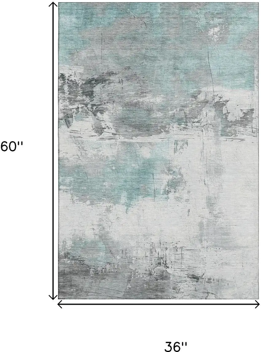 Teal Gray And Ivory Abstract Washable Area Rug With UV Protection Photo 9