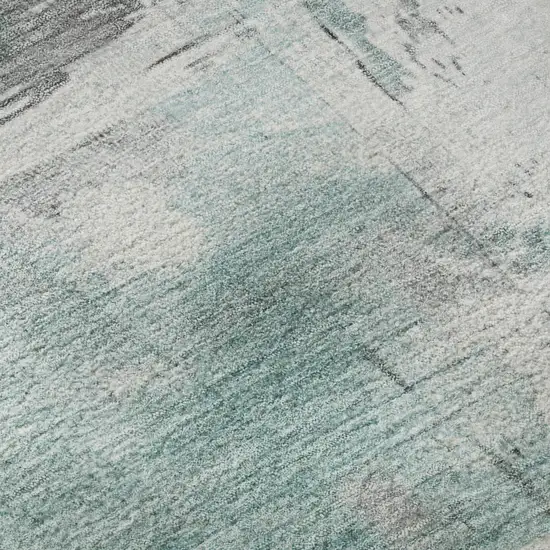Teal Gray And Ivory Abstract Washable Area Rug With UV Protection Photo 9