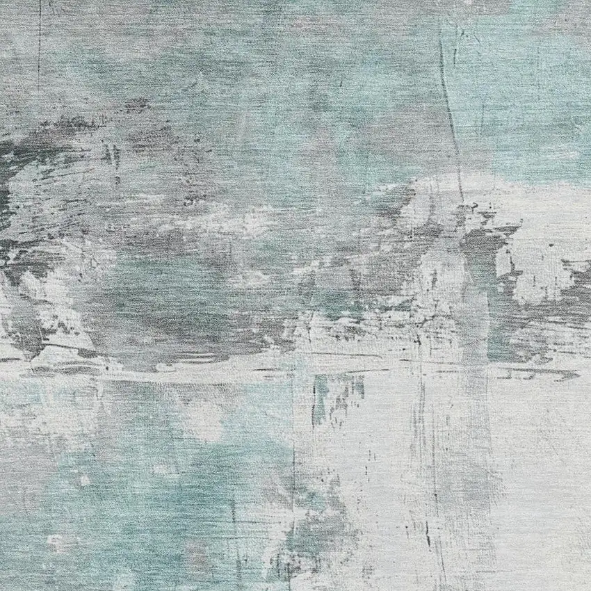 Teal Gray And Ivory Abstract Washable Area Rug With UV Protection Photo 2