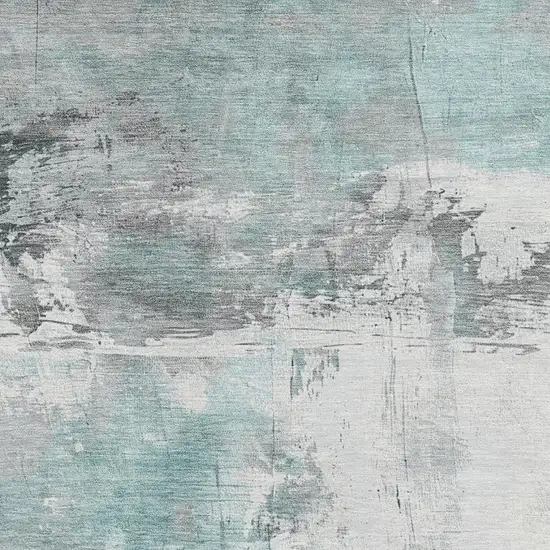 Teal Gray And Ivory Abstract Washable Area Rug With UV Protection Photo 2