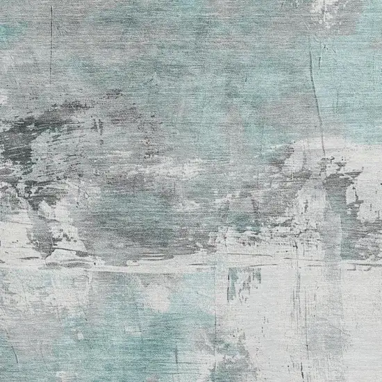 Teal Gray And Ivory Abstract Washable Area Rug With UV Protection Photo 2