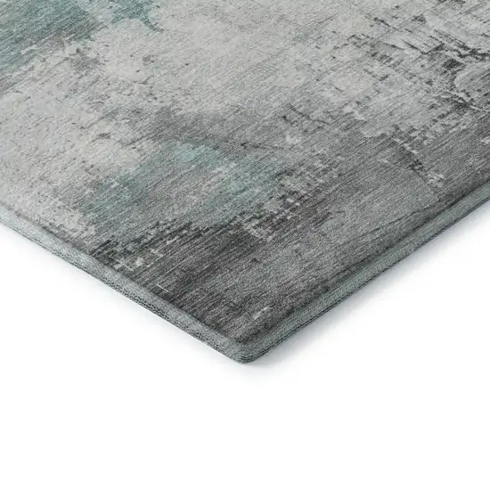 Teal Gray And Ivory Abstract Washable Area Rug With UV Protection Photo 7