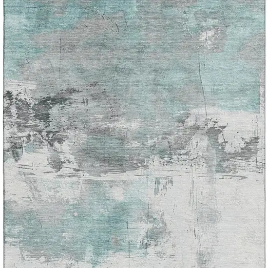 Teal Gray And Ivory Abstract Washable Area Rug With UV Protection Photo 3