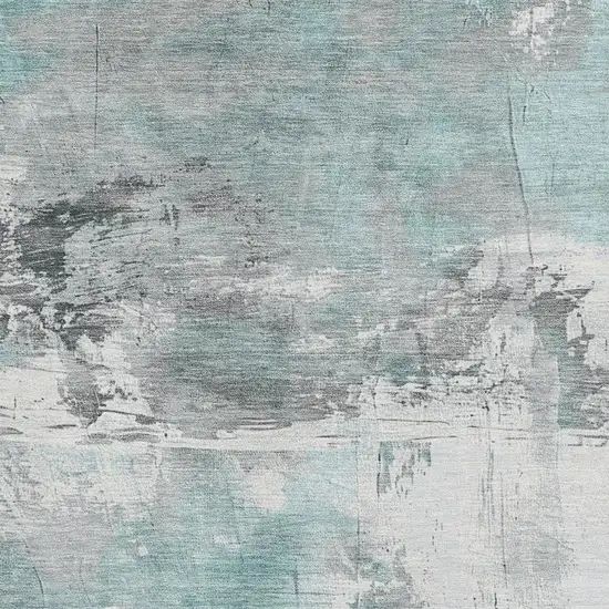 Teal Gray And Ivory Abstract Washable Area Rug With UV Protection Photo 2