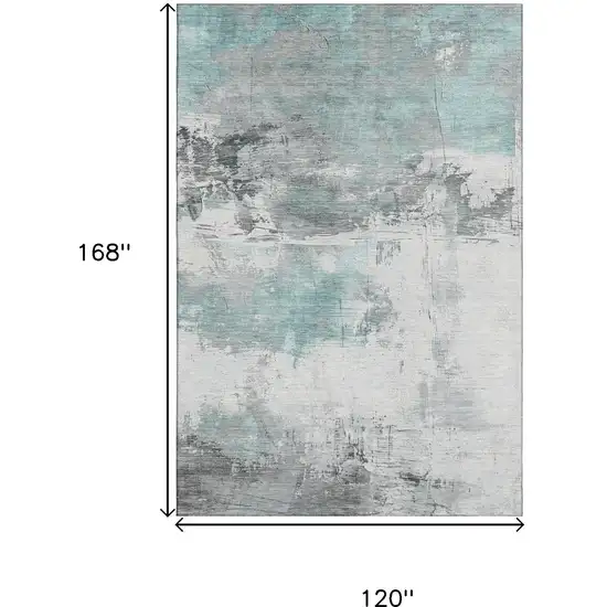Teal Gray And Ivory Abstract Washable Area Rug With UV Protection Photo 9