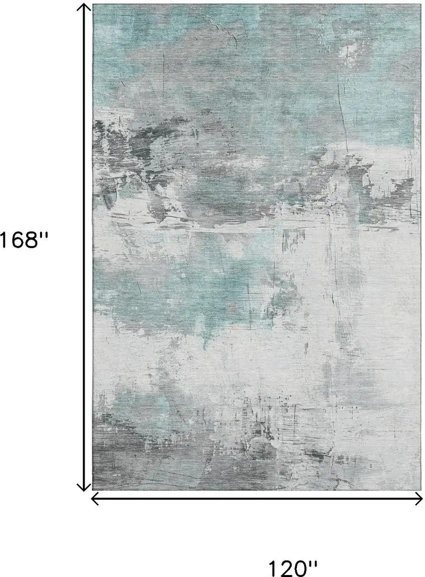 Teal Gray And Ivory Abstract Washable Area Rug With UV Protection Photo 9