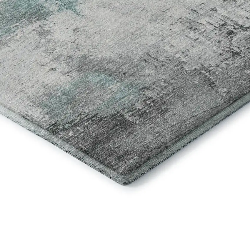 Teal Gray And Ivory Abstract Washable Area Rug With UV Protection Photo 6