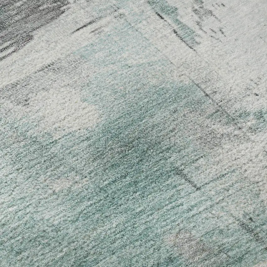 Teal Gray And Ivory Abstract Washable Area Rug With UV Protection Photo 8