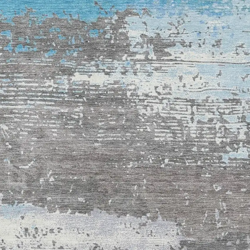 Teal Gray And Ivory Abstract Washable Area Rug With UV Protection Photo 2