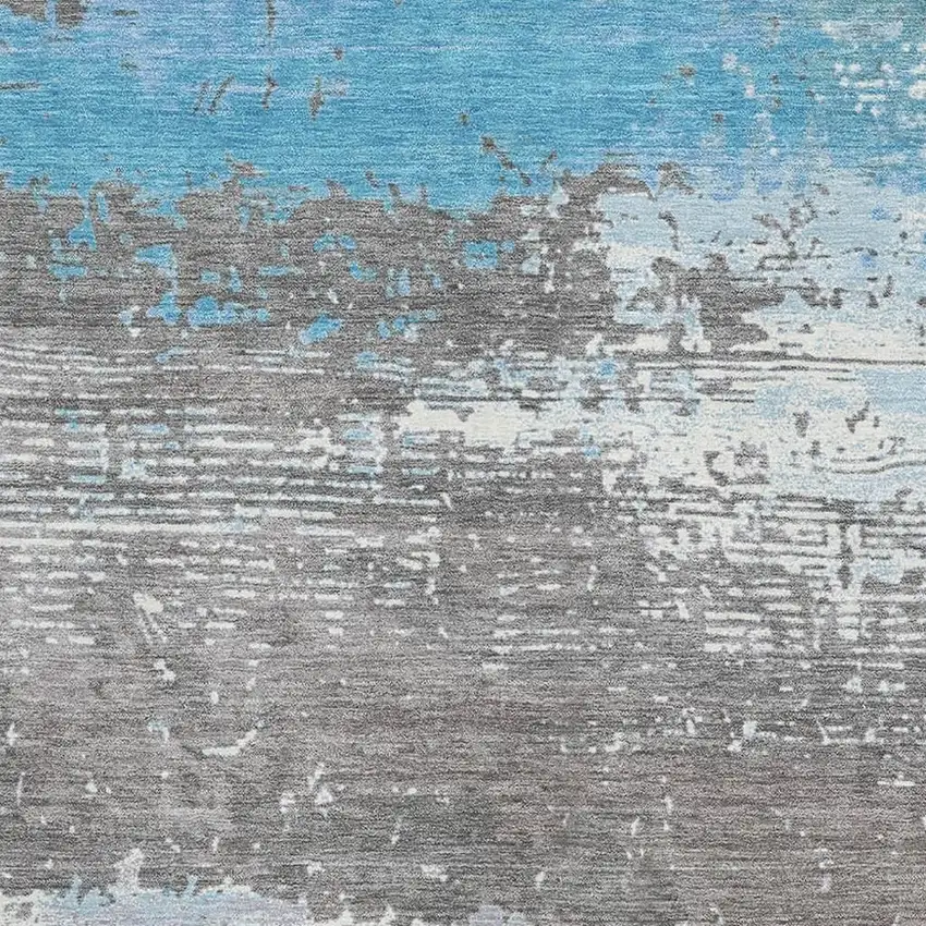 Teal Gray And Ivory Abstract Washable Area Rug With UV Protection Photo 3