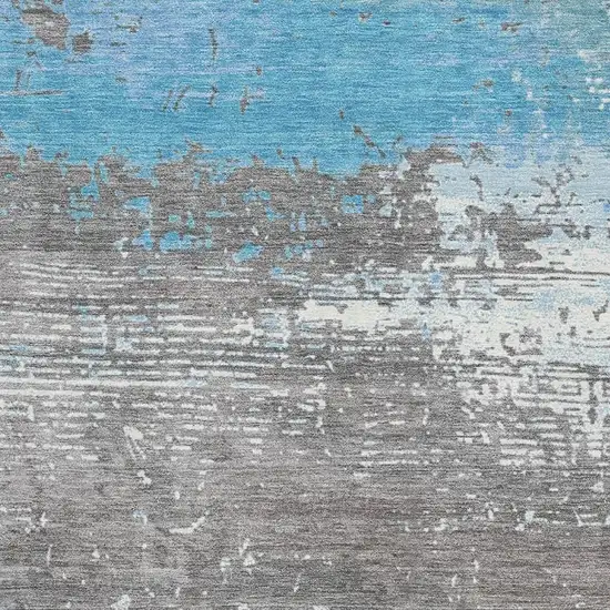 Teal Gray And Ivory Abstract Washable Area Rug With UV Protection Photo 3