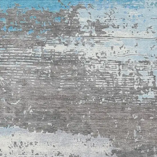 Teal Gray And Ivory Abstract Washable Area Rug With UV Protection Photo 2