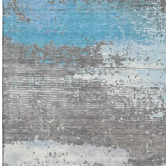 Teal Gray And Ivory Abstract Washable Area Rug With UV Protection Photo 3