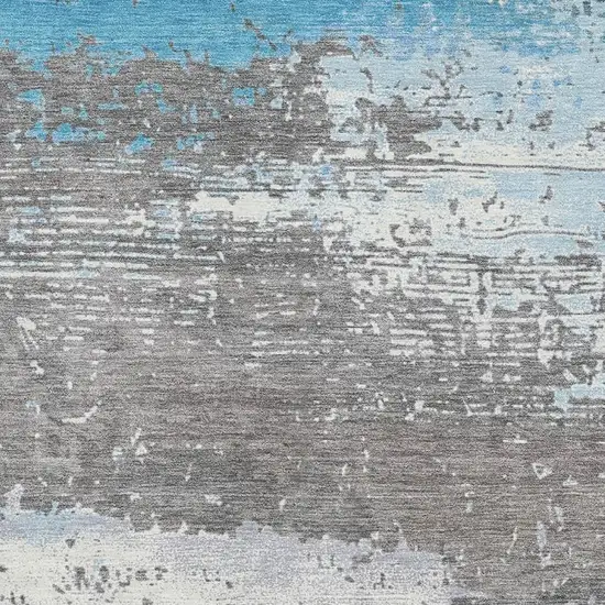 Teal Gray And Ivory Abstract Washable Area Rug With UV Protection Photo 2