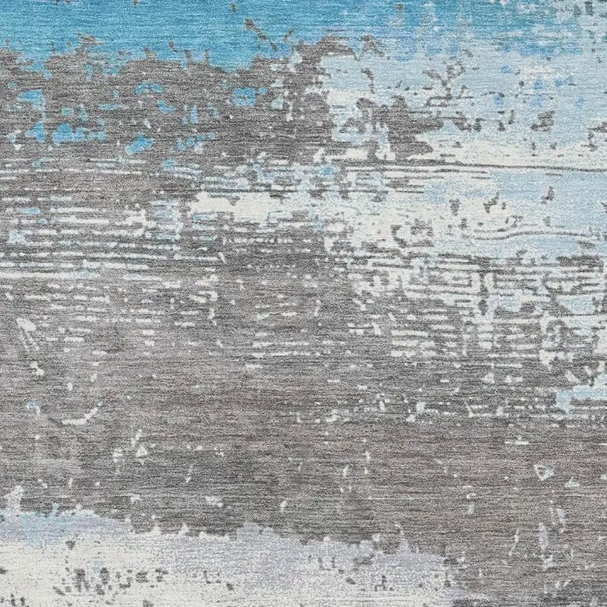Teal Gray And Ivory Abstract Washable Area Rug With UV Protection Photo 2