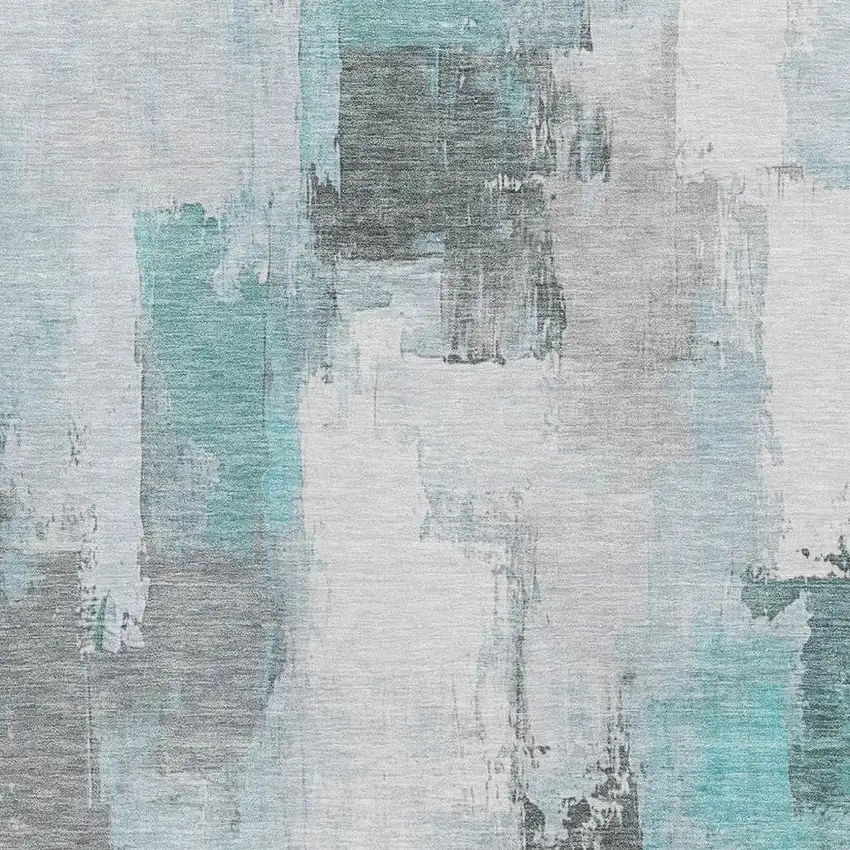Teal Gray And Ivory Abstract Washable Area Rug With UV Protection Photo 3
