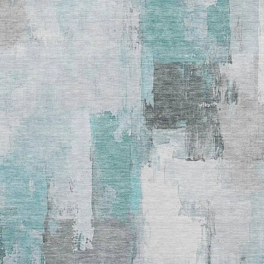 Teal Gray And Ivory Abstract Washable Area Rug With UV Protection Photo 3