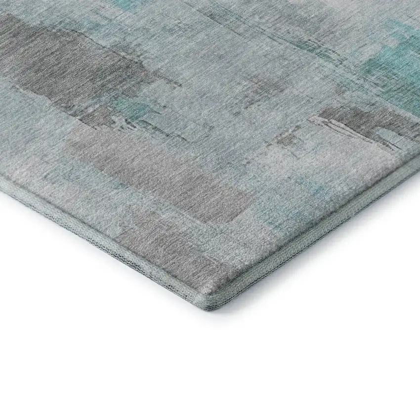 Teal Gray And Ivory Abstract Washable Area Rug With UV Protection Photo 8