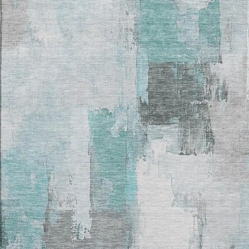 Teal Gray And Ivory Abstract Washable Area Rug With UV Protection Photo 3