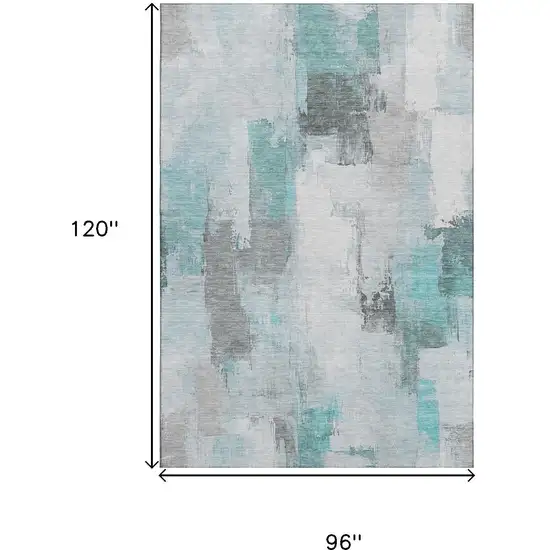 Teal Gray And Ivory Abstract Washable Area Rug With UV Protection Photo 9