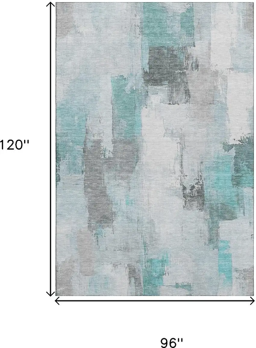 Teal Gray And Ivory Abstract Washable Area Rug With UV Protection Photo 9