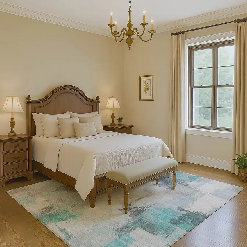 Teal Gray And Ivory Abstract Washable Area Rug With UV Protection Photo 6