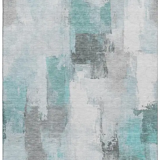 Teal Gray And Ivory Abstract Washable Area Rug With UV Protection Photo 3