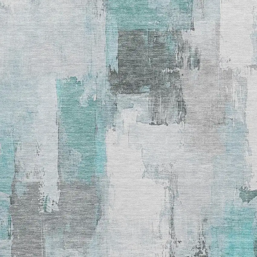 Teal Gray And Ivory Abstract Washable Area Rug With UV Protection Photo 3