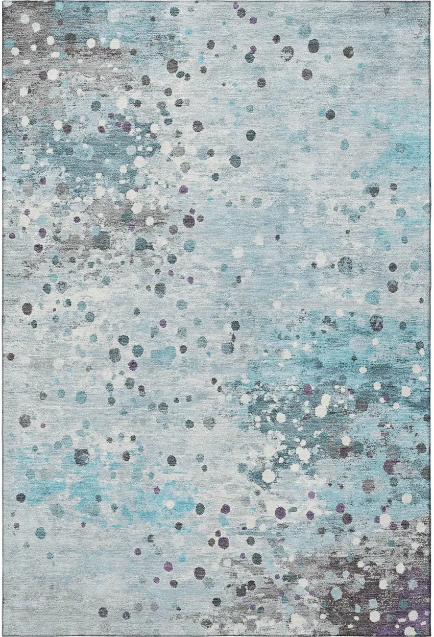 Teal Gray And Ivory Abstract Washable Area Rug With UV Protection Photo 4