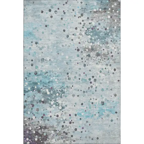 Teal Gray And Ivory Abstract Washable Area Rug With UV Protection Photo 1