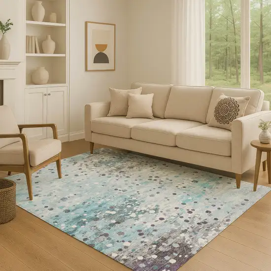 Teal Gray And Ivory Abstract Washable Area Rug With UV Protection Photo 5