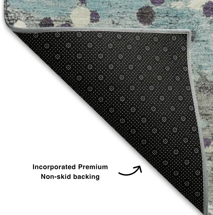 Teal Gray And Ivory Abstract Washable Area Rug With UV Protection Photo 7