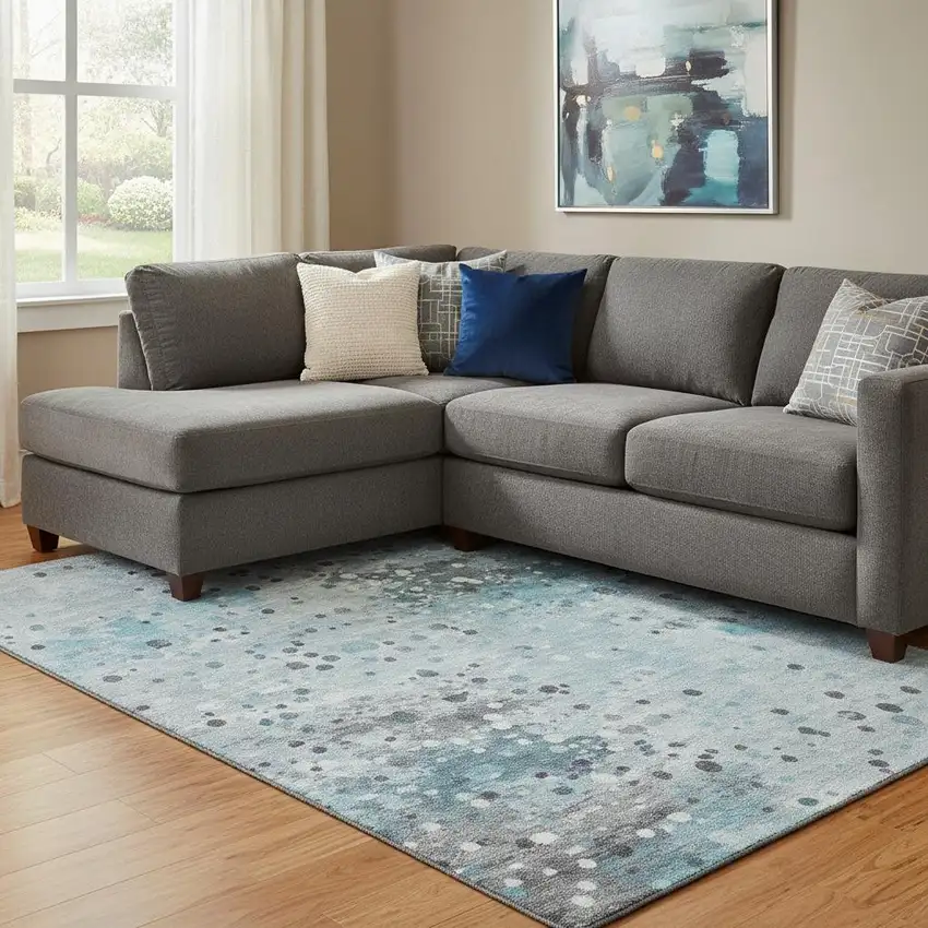 Teal Gray And Ivory Abstract Washable Area Rug With UV Protection Photo 2