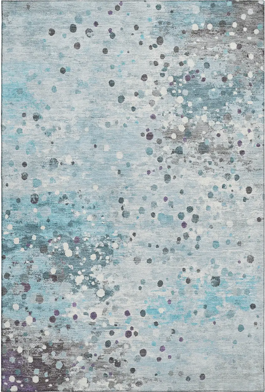 Teal Gray And Ivory Abstract Washable Area Rug With UV Protection Photo 1