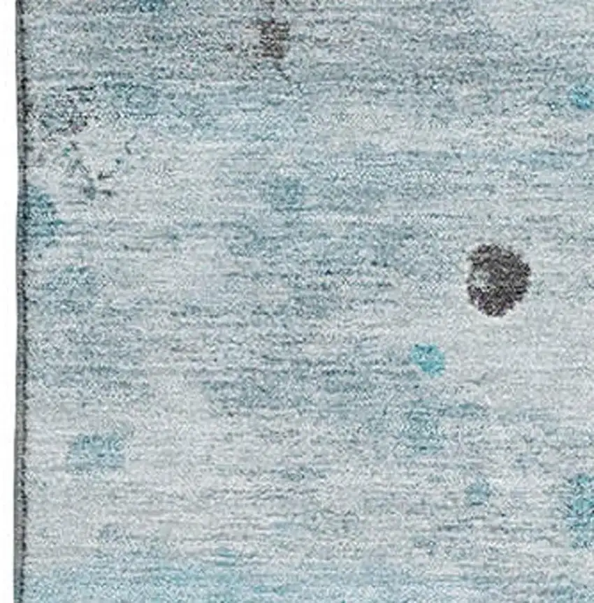 Teal Gray And Ivory Abstract Washable Area Rug With UV Protection Photo 3