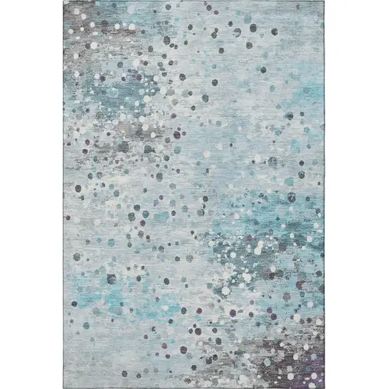 Teal Gray And Ivory Abstract Washable Area Rug With UV Protection Photo 4