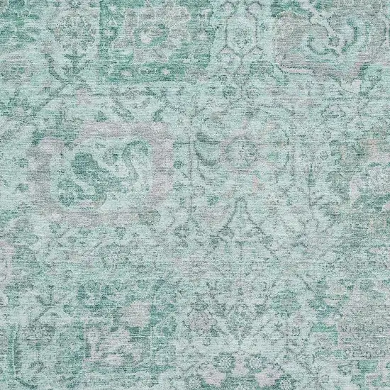 Teal Gray And Ivory Damask Washable Area Rug With UV Protection Photo 2