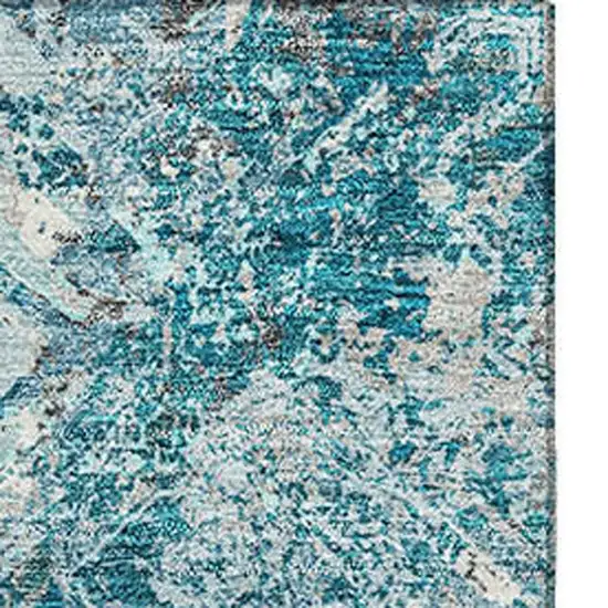 Teal Gray And Ivory Diamond Washable Area Rug With UV Protection Photo 4