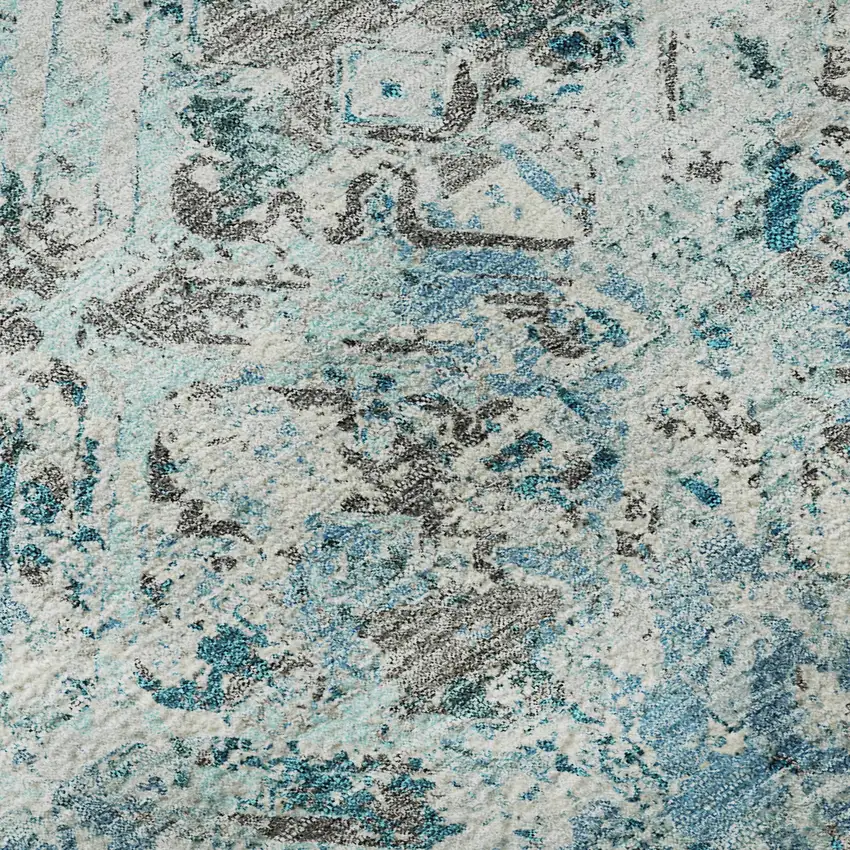 Teal Gray And Ivory Diamond Washable Area Rug With UV Protection Photo 9