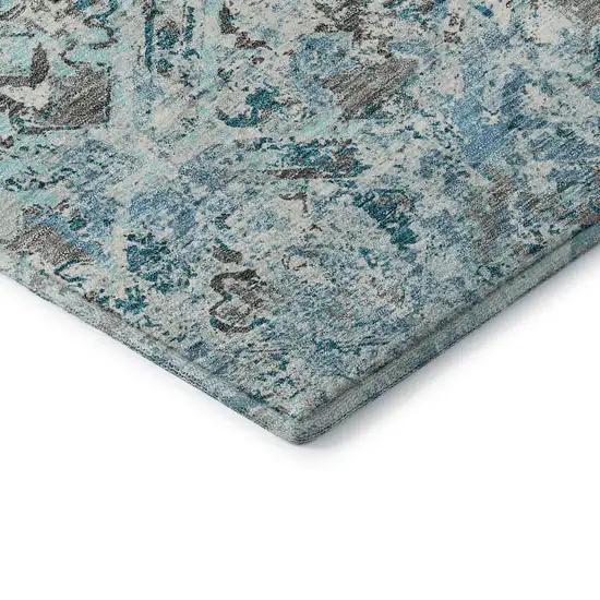Teal Gray And Ivory Diamond Washable Area Rug With UV Protection Photo 8