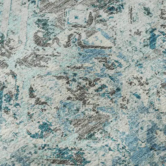 Teal Gray And Ivory Diamond Washable Area Rug With UV Protection Photo 9
