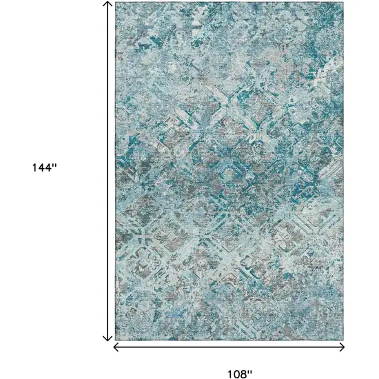 Teal Gray And Ivory Diamond Washable Area Rug With UV Protection Photo 3