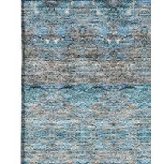 Teal Gray And Ivory Floral Medallion Washable Area Rug With UV Protection Photo 2