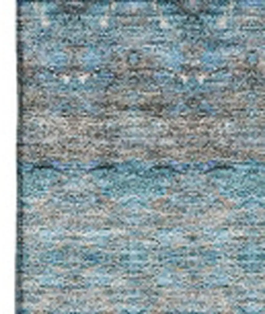 Teal Gray And Ivory Floral Medallion Washable Area Rug With UV Protection Photo 2