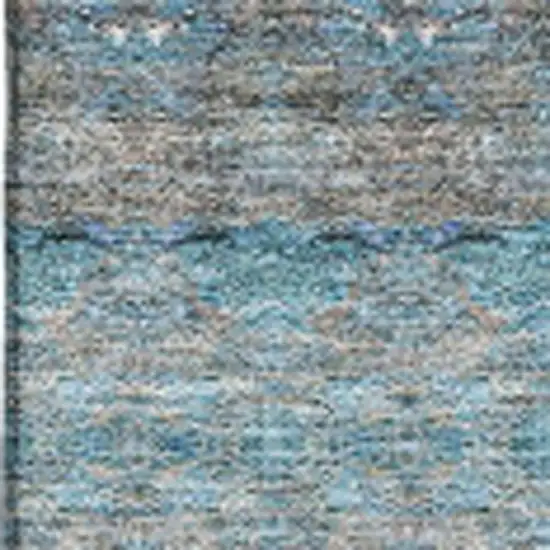 Teal Gray And Ivory Floral Medallion Washable Area Rug With UV Protection Photo 2