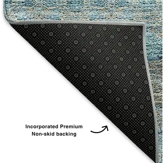 Teal Gray And Ivory Floral Medallion Washable Area Rug With UV Protection Photo 6