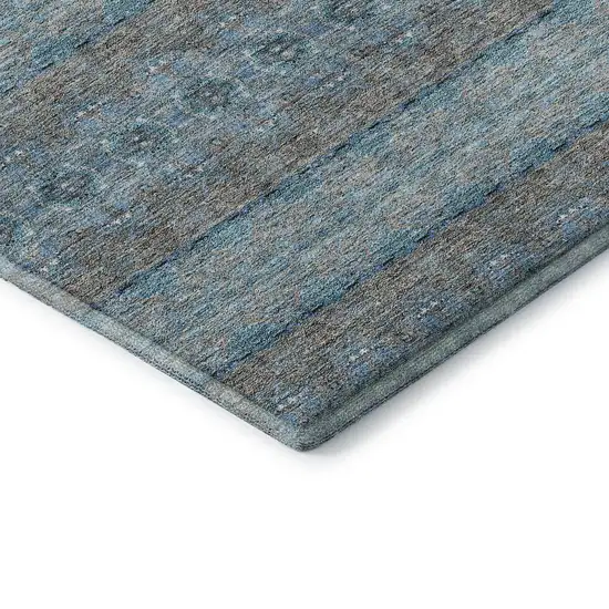 Teal Gray And Ivory Floral Medallion Washable Area Rug With UV Protection Photo 6