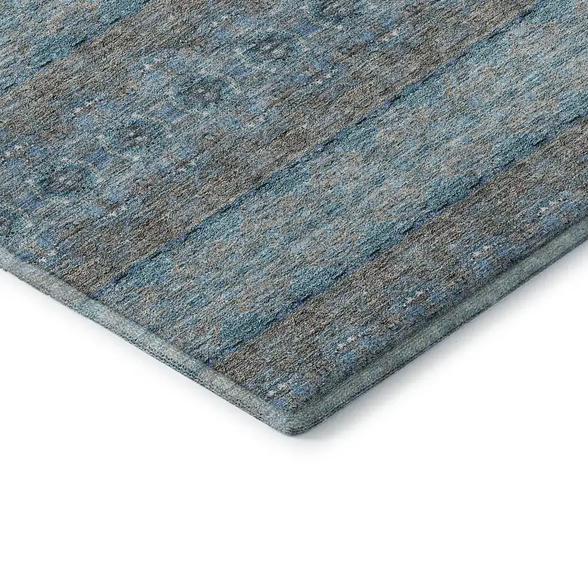 Teal Gray And Ivory Floral Medallion Washable Area Rug With UV Protection Photo 6