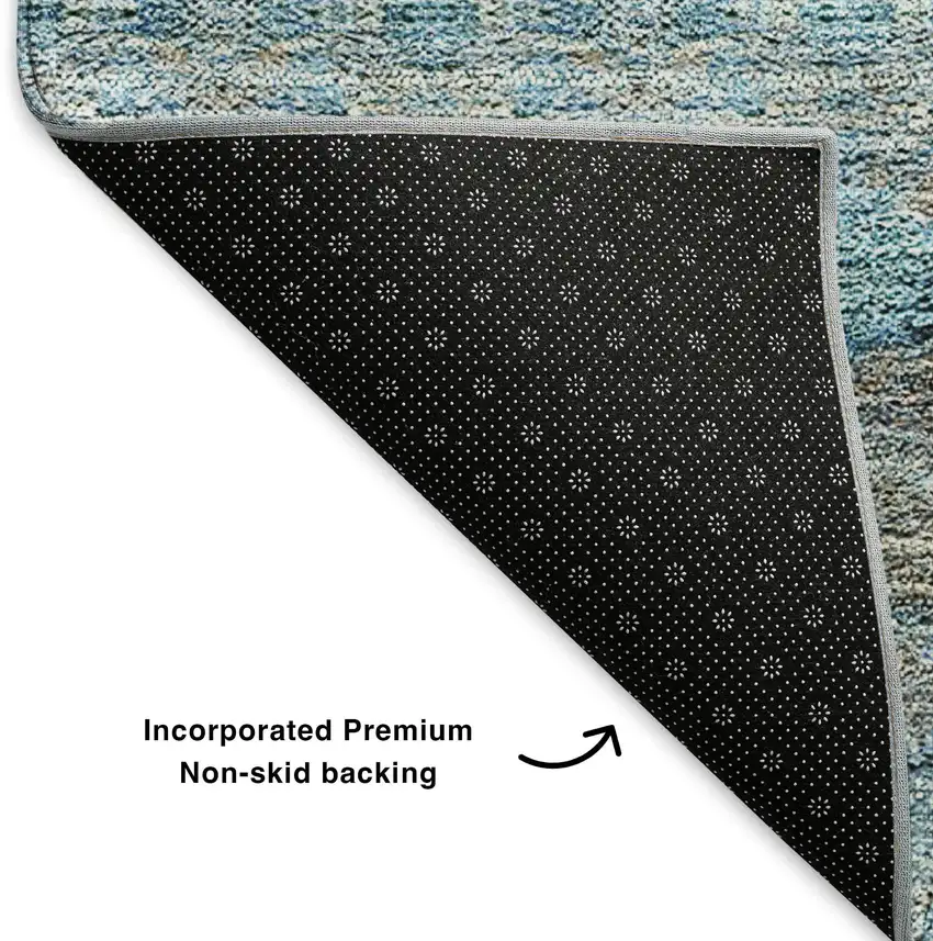 Teal Gray And Ivory Floral Medallion Washable Area Rug With UV Protection Photo 6